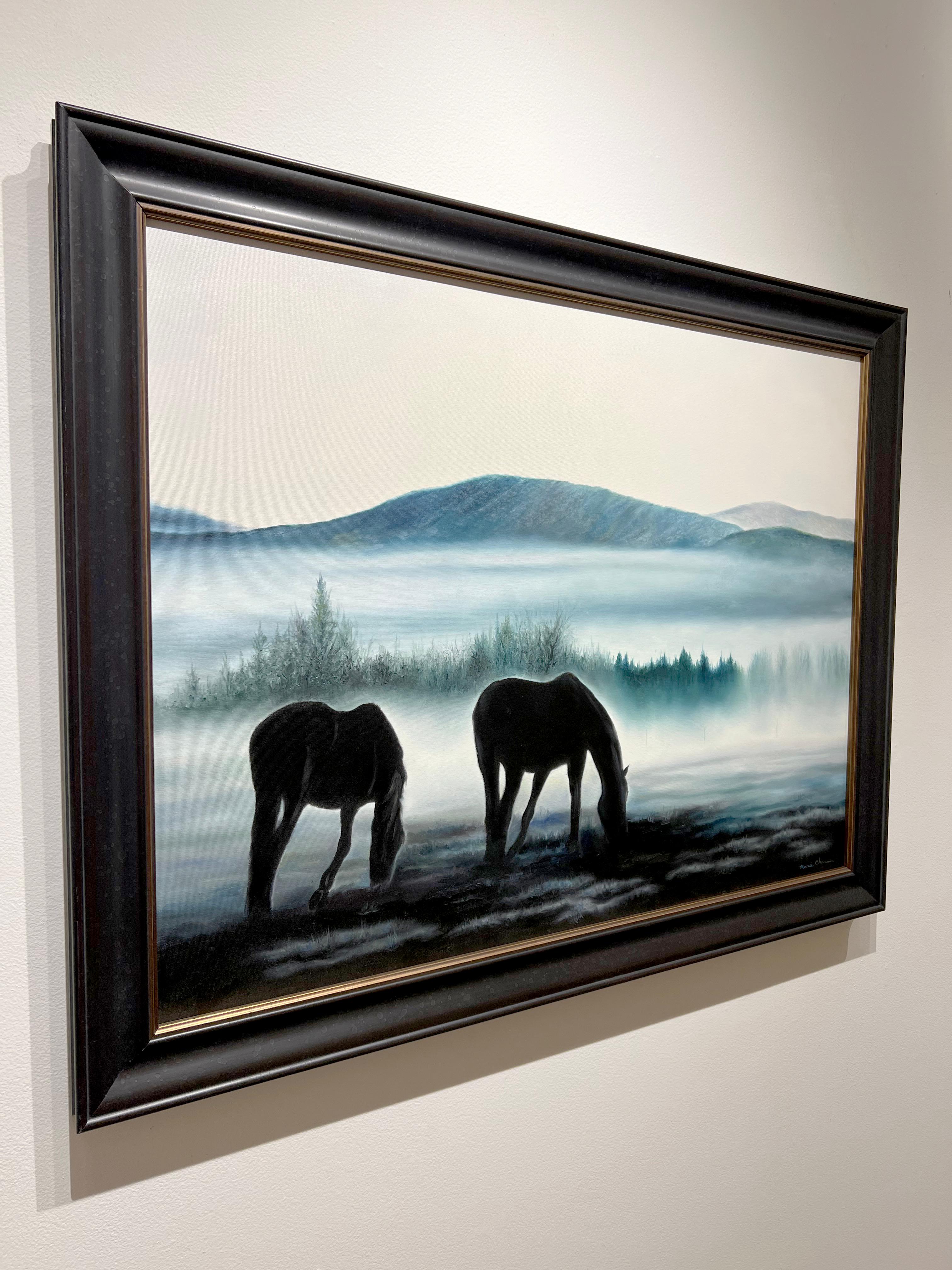 Marie Channer, „“Foggy Morn“, 30x40 Equine-Landschaft, Ölgemälde auf Leinwand im Angebot 2