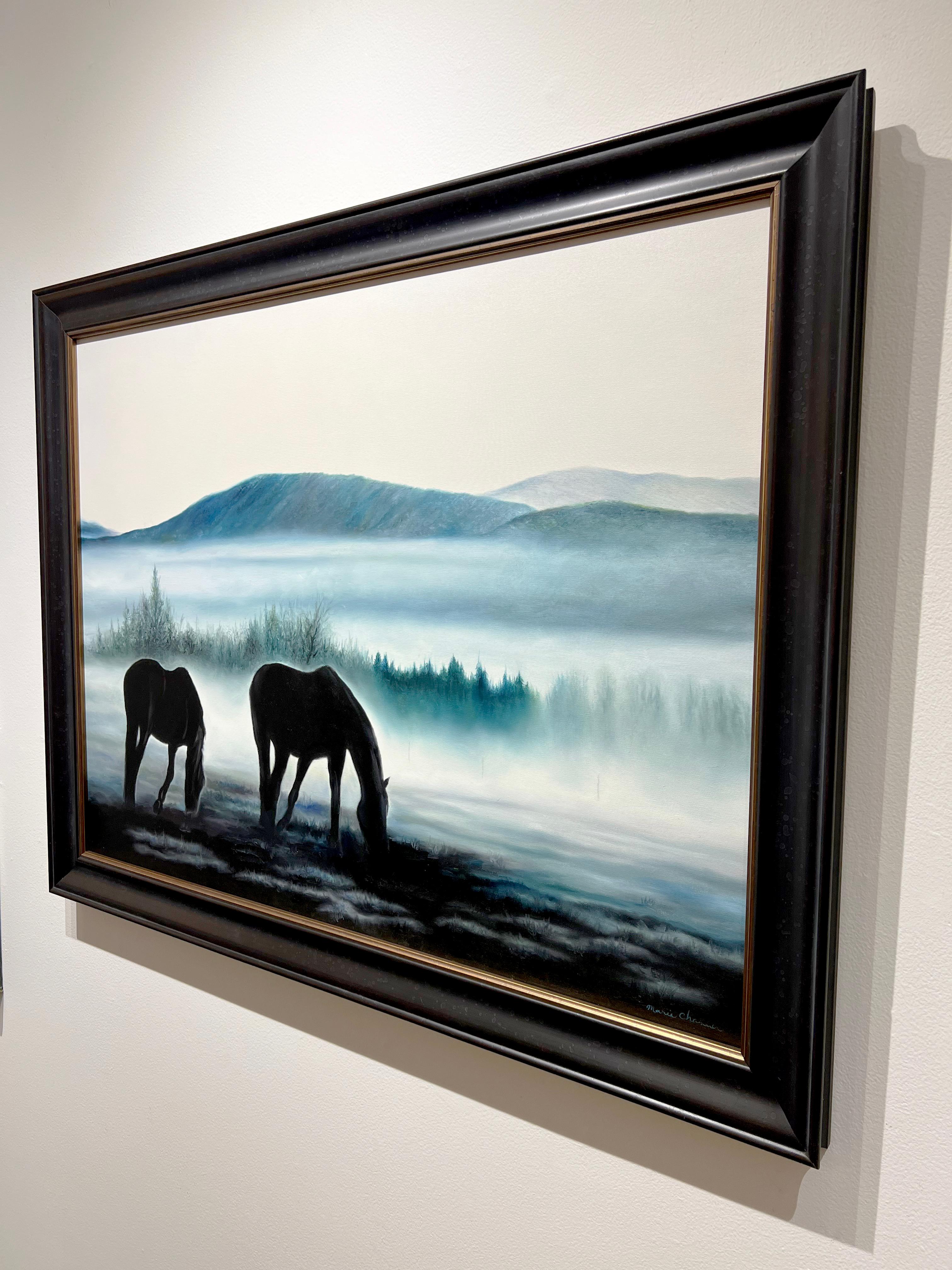 Marie Channer, „“Foggy Morn“, 30x40 Equine-Landschaft, Ölgemälde auf Leinwand im Angebot 3