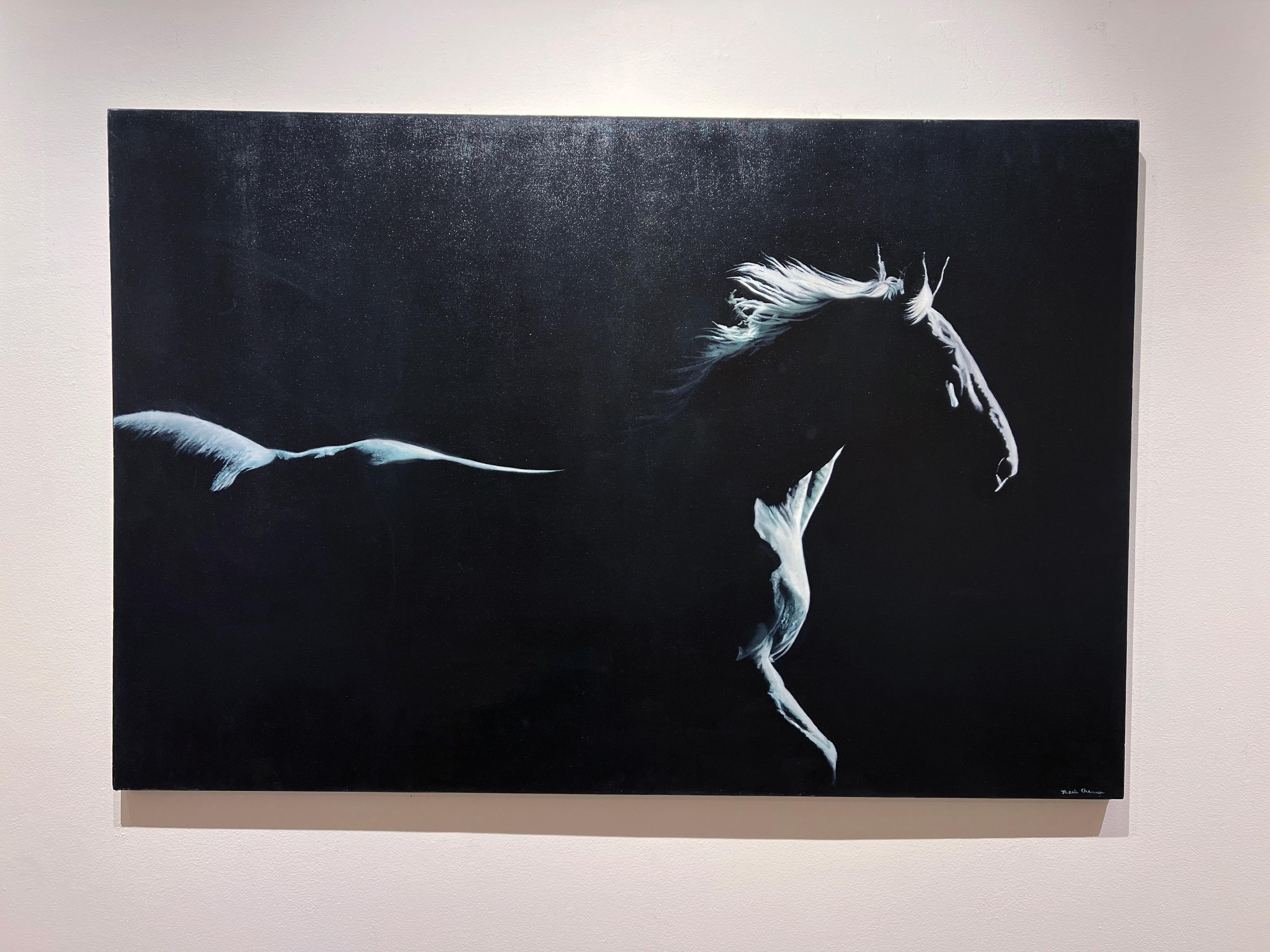 Marie Channer, „Moonlit“, 40x60 Equine-Pferd Silhouette Ölgemälde auf Leinwand im Angebot 1