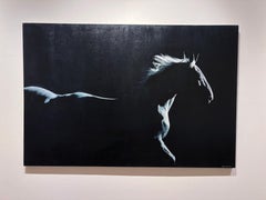 Marie Channer, "Moonlit", 40x60 Equine Horse Silhouette Oil Painting on Canvas