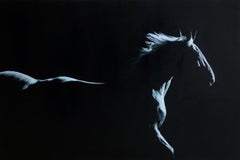 Peinture à l'huile sur toile « Moonlit » de Marie Channer, silhouette d'un cheval d'équitation, 40x60