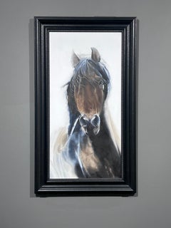 Marie Channer, "Sentinella", ritratto equino 30x15 dipinto a olio su tela