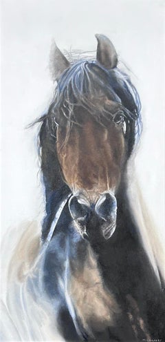 Marie Channer, "Sentinel", 30x15 Equine Portrait Oil Painting on Canvas