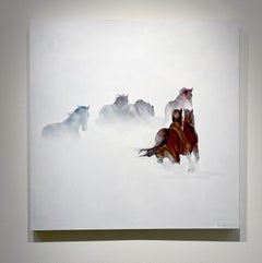 Marie Channer, "Silent Thunder", 40x40 Winter Snow Equine Horse Oil Painting