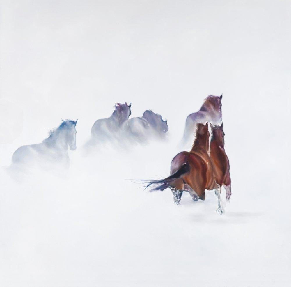 Marie Channer, ""Silent Thunder", 40x40 Winter-Schnee- Equine-Pferd, Ölgemälde