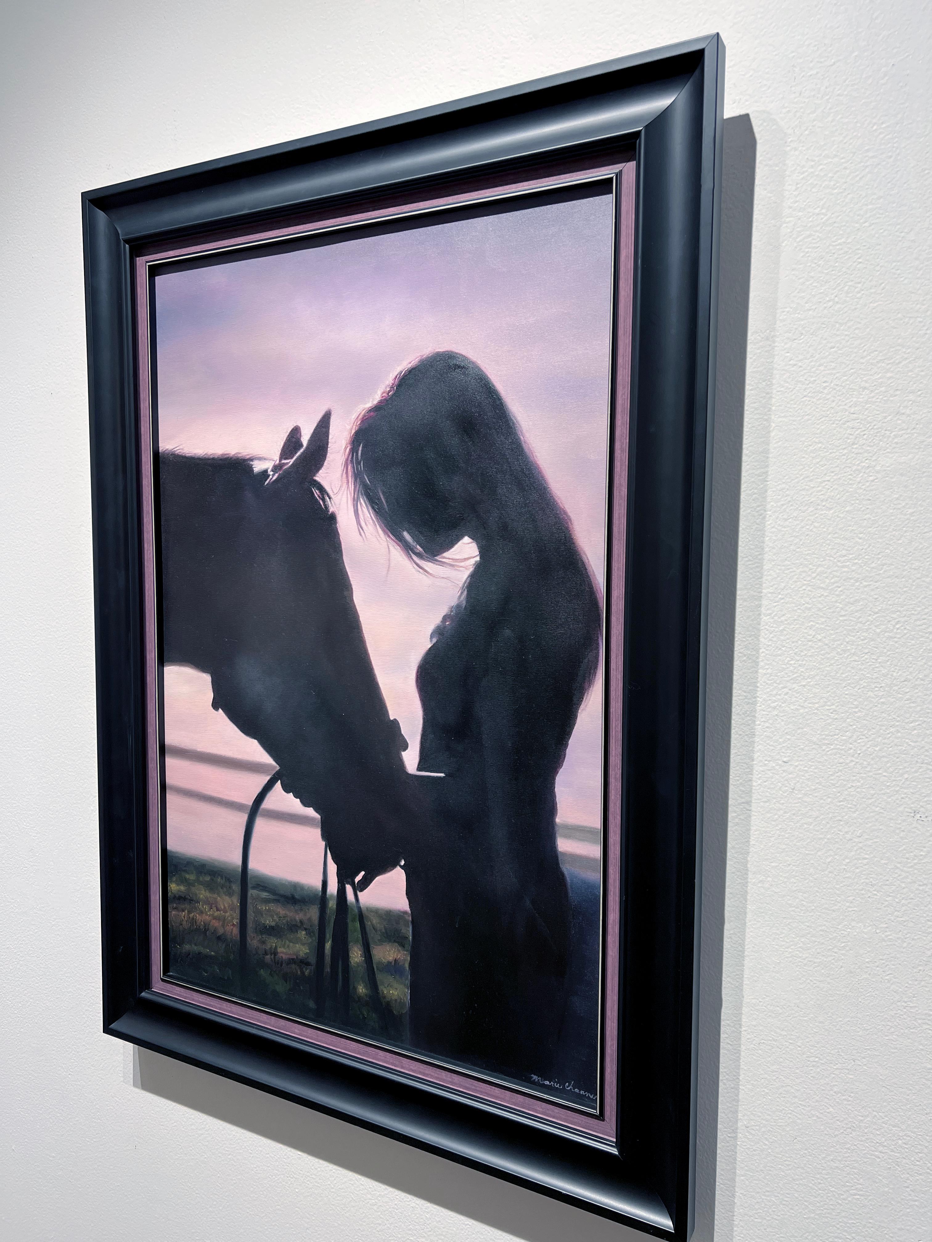 Marie Channer, „'Til Tomorrow“, Ölgemälde mit Pferd und Frau in Silhouette, 30x20  im Angebot 3