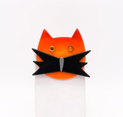 Marie Christine Pavone French Vintage Colorful Cat Brooch in Bakelite