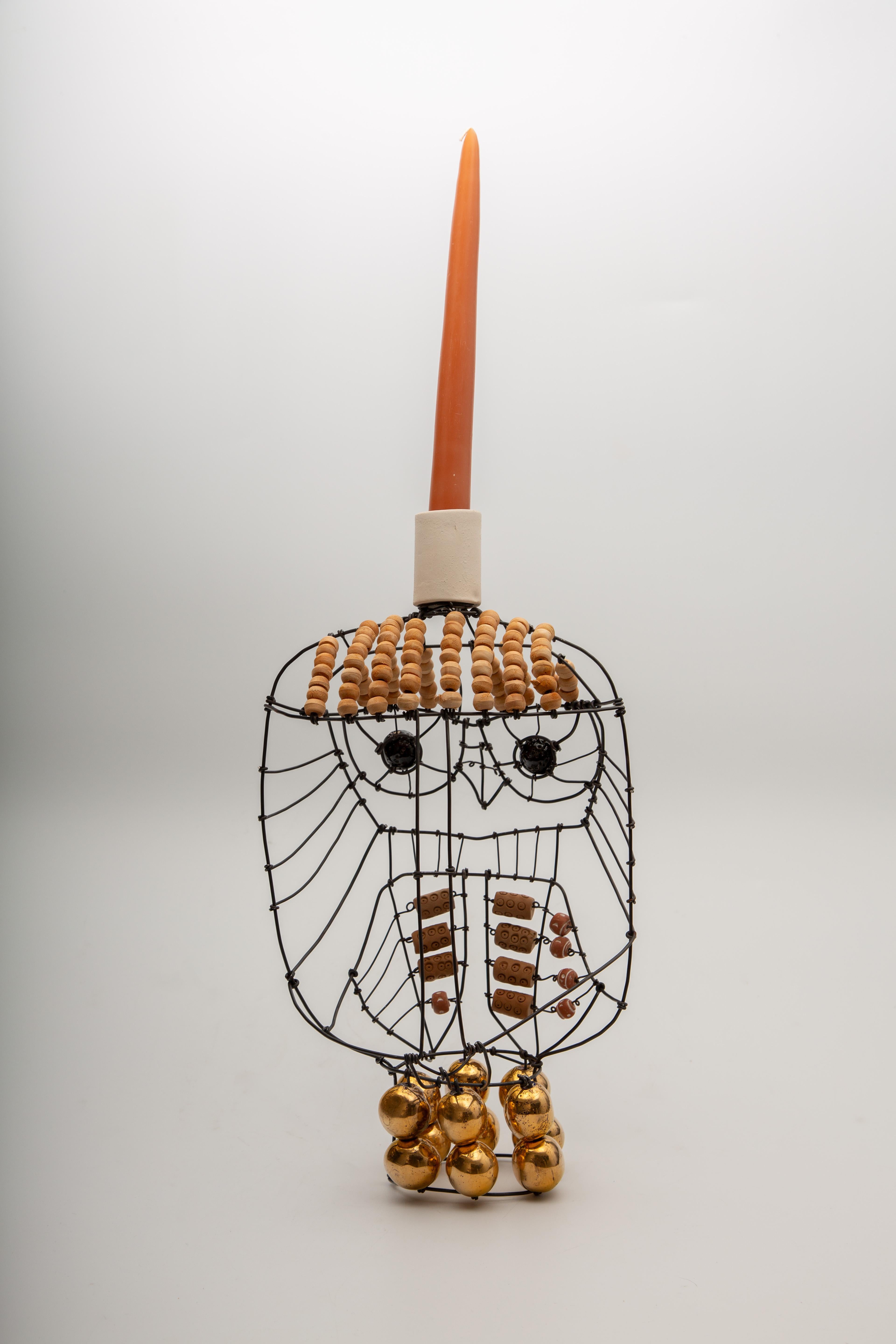 Contemporary Marie Christophe Owl Candle Stick Pair For Sale