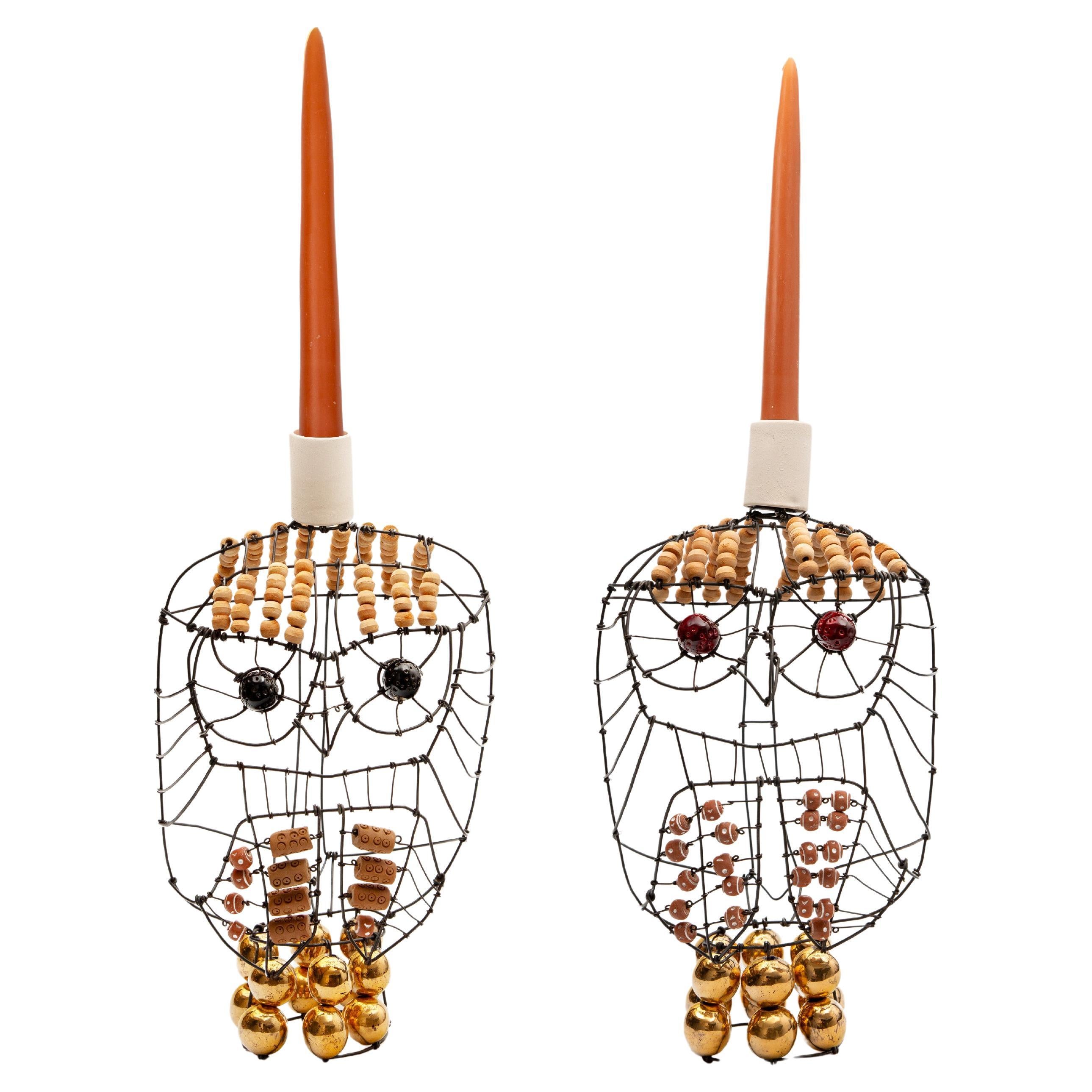 Marie Christophe Owl Candle Stick Pair For Sale