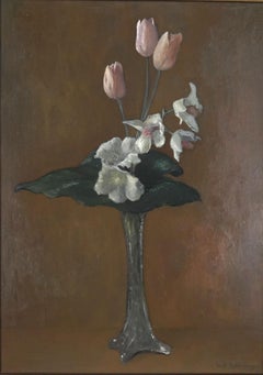 Large Scale French Still Life of Tulips, Azaleas, and Orchids