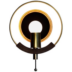 /  ART DONOVAN /  "Marie Claire" Circular, Brass, Wood, Wall Lamp