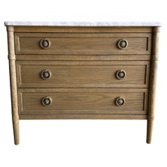 Marie Classic White Oak 3 Drawer Night Stand with White Marble Top Montana Brown