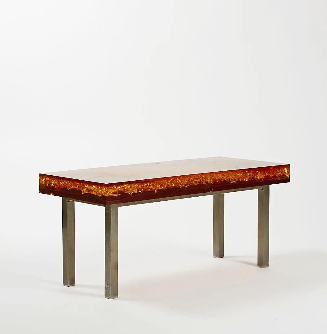 Mid-Century Modern Marie-Claude de Fouquières (née en 1937) rare table basse en métal chromé en vente