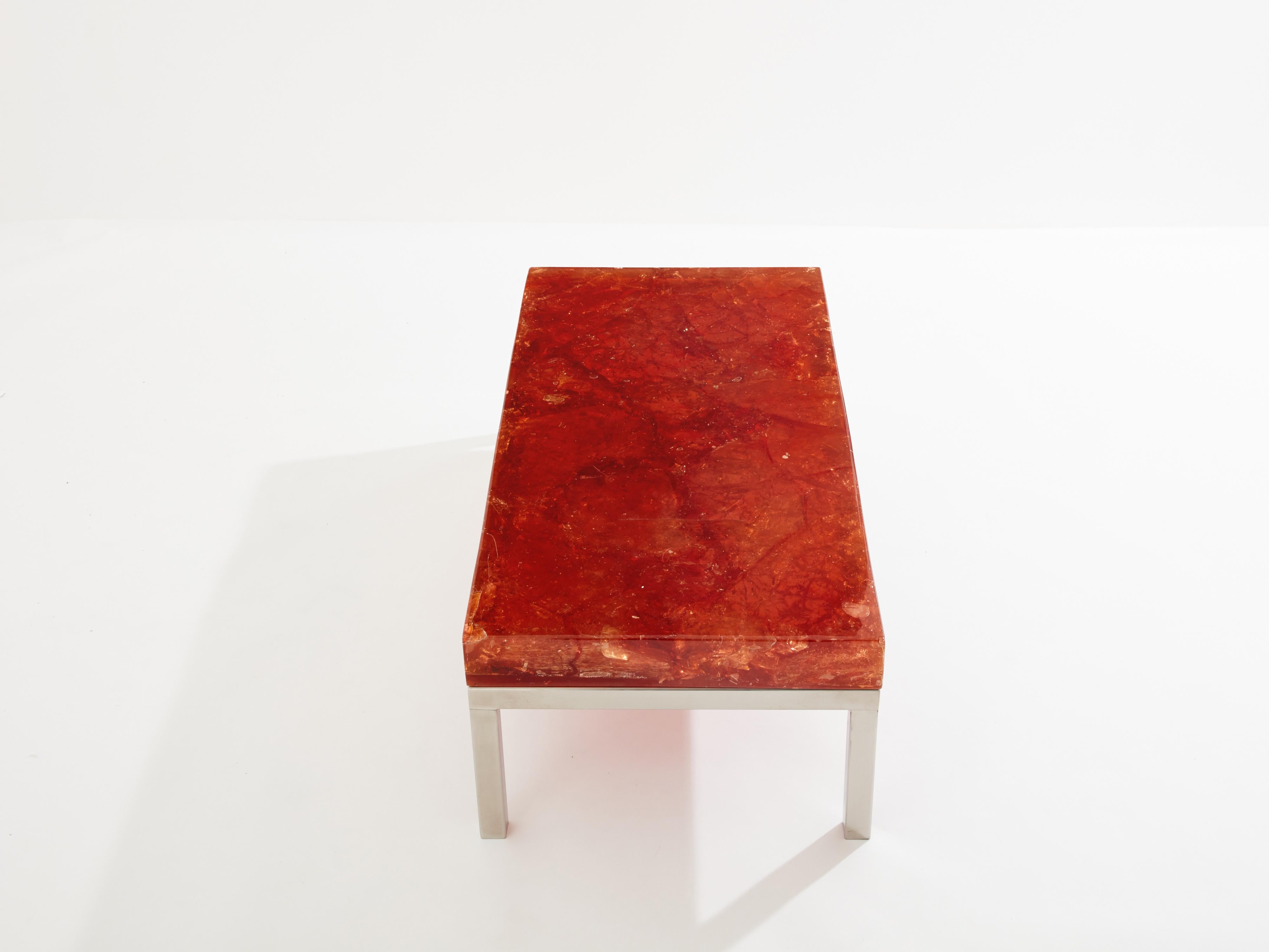 Résine Marie-Claude De Fouquières table basse en résine fractale orange 1970 en vente