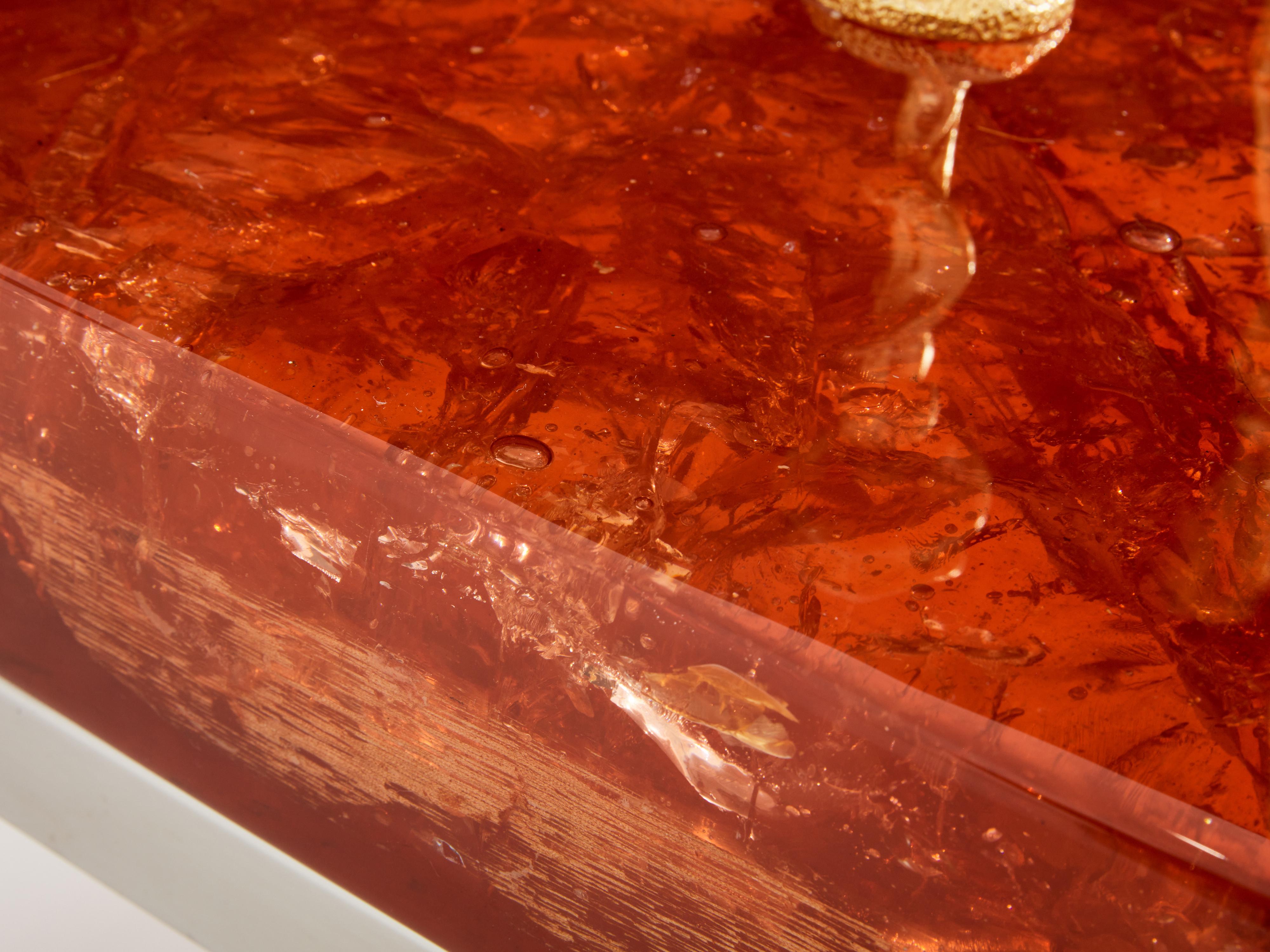 Marie-Claude De Fouquières table basse en résine fractale orange 1970 en vente 2
