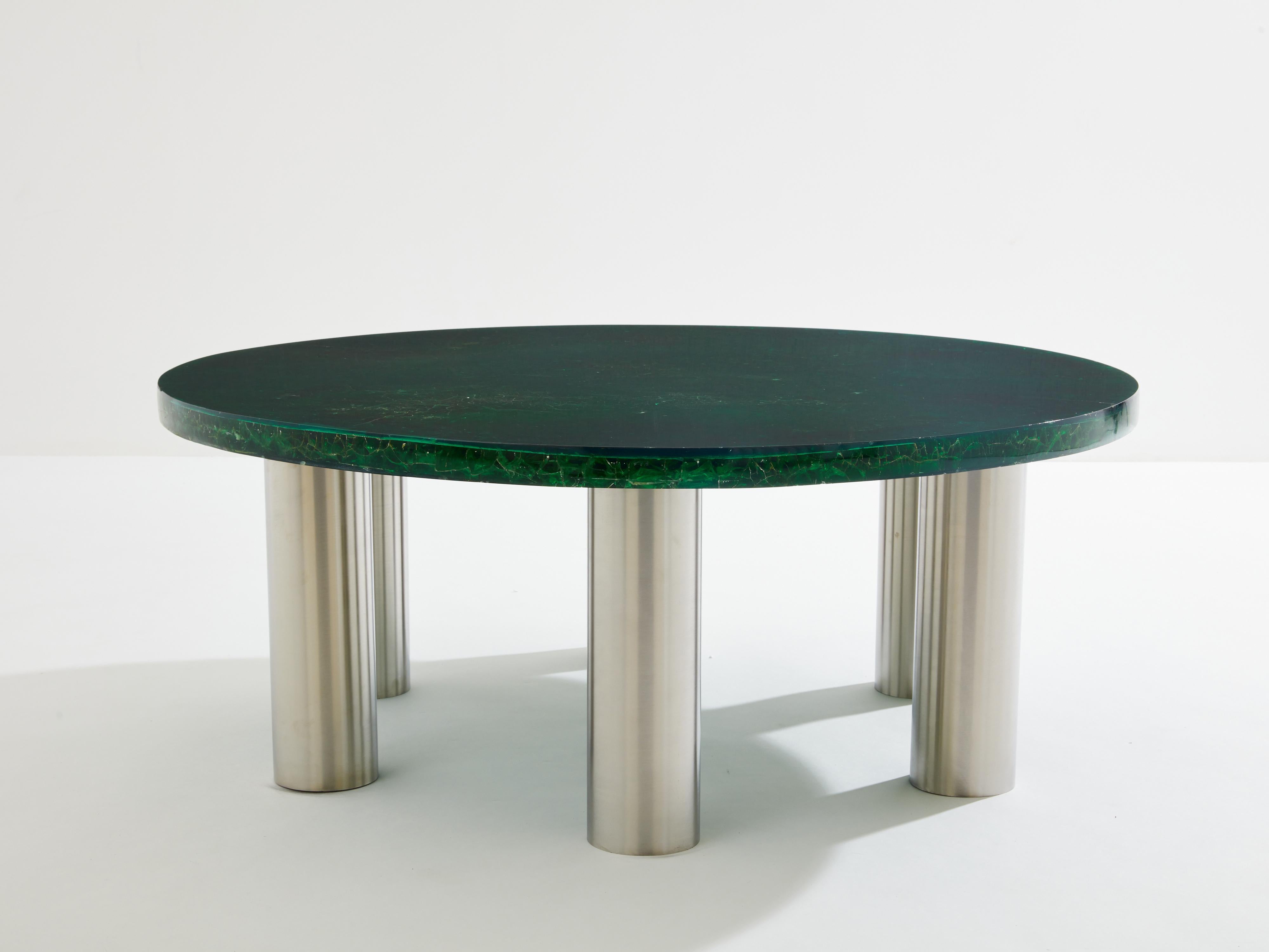 Marie-Claude De Fouquières round fractal resin coffee table 1970 For Sale 3