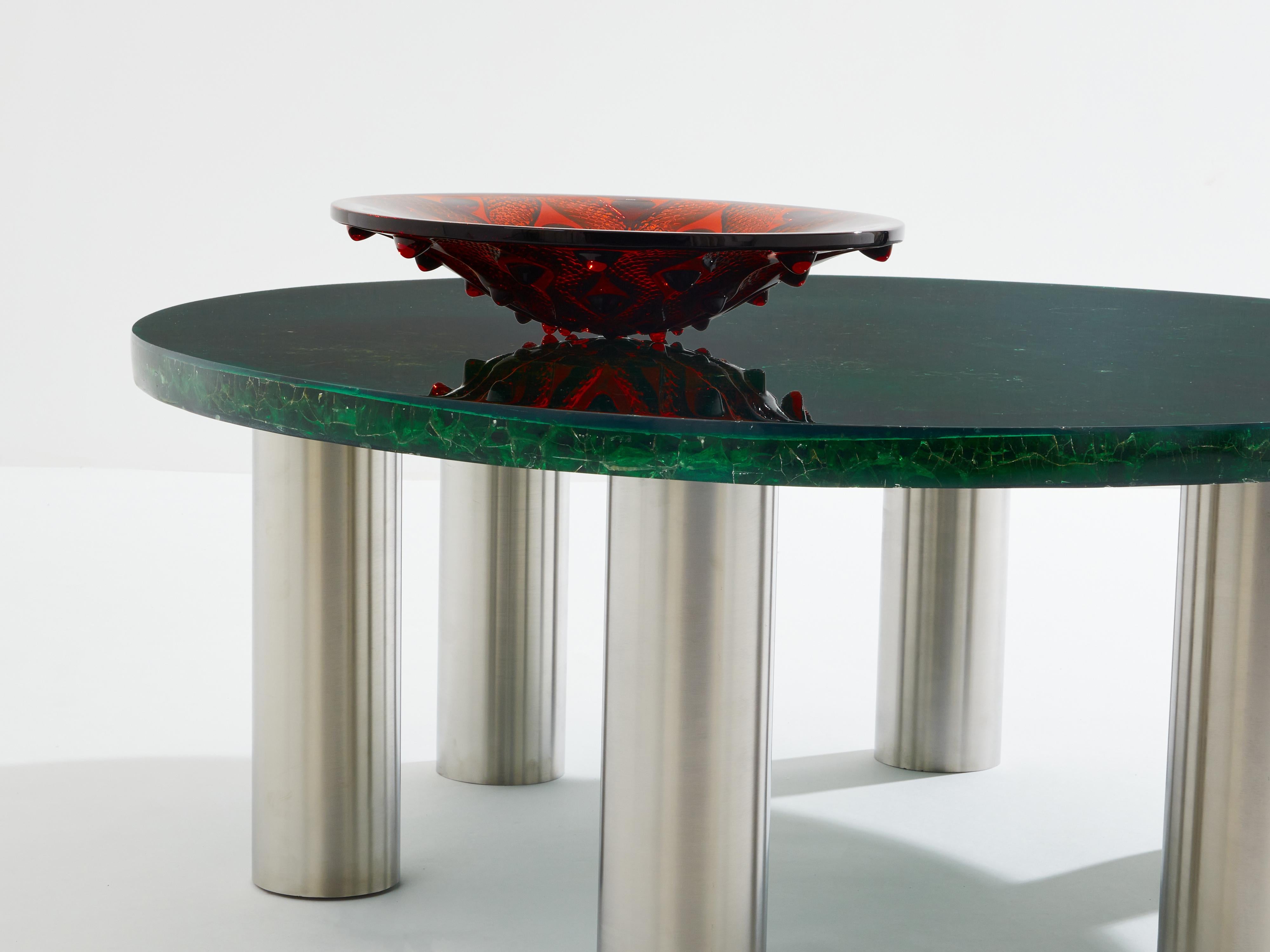 Marie-Claude De Fouquières round fractal resin coffee table 1970 For Sale 5