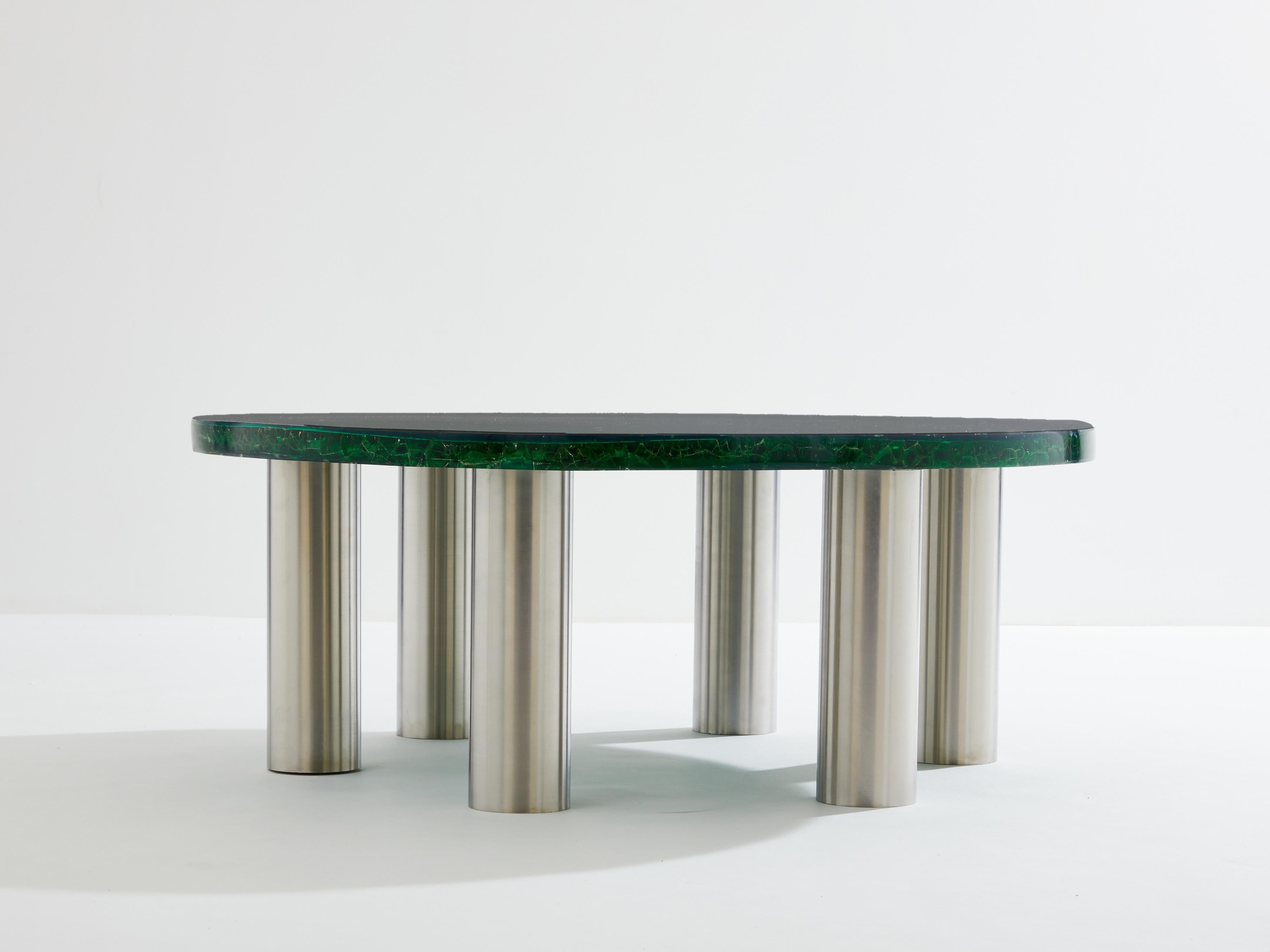 Resin Marie-Claude De Fouquières round fractal resin coffee table 1970 For Sale