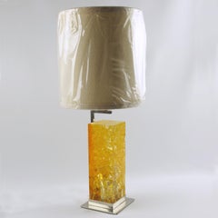 Marie-Claude de Fouquieres Yellow Fractal Resin and Chrome Table Lamp circa 1970