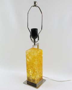 Marie-Claude de Fouquieres Yellow Fractal Resin and Chrome Table Lamp circa 1970