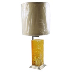 Marie-Claude de Fouquieres Yellow Fractal Resin and Chrome Table Lamp circa 1970