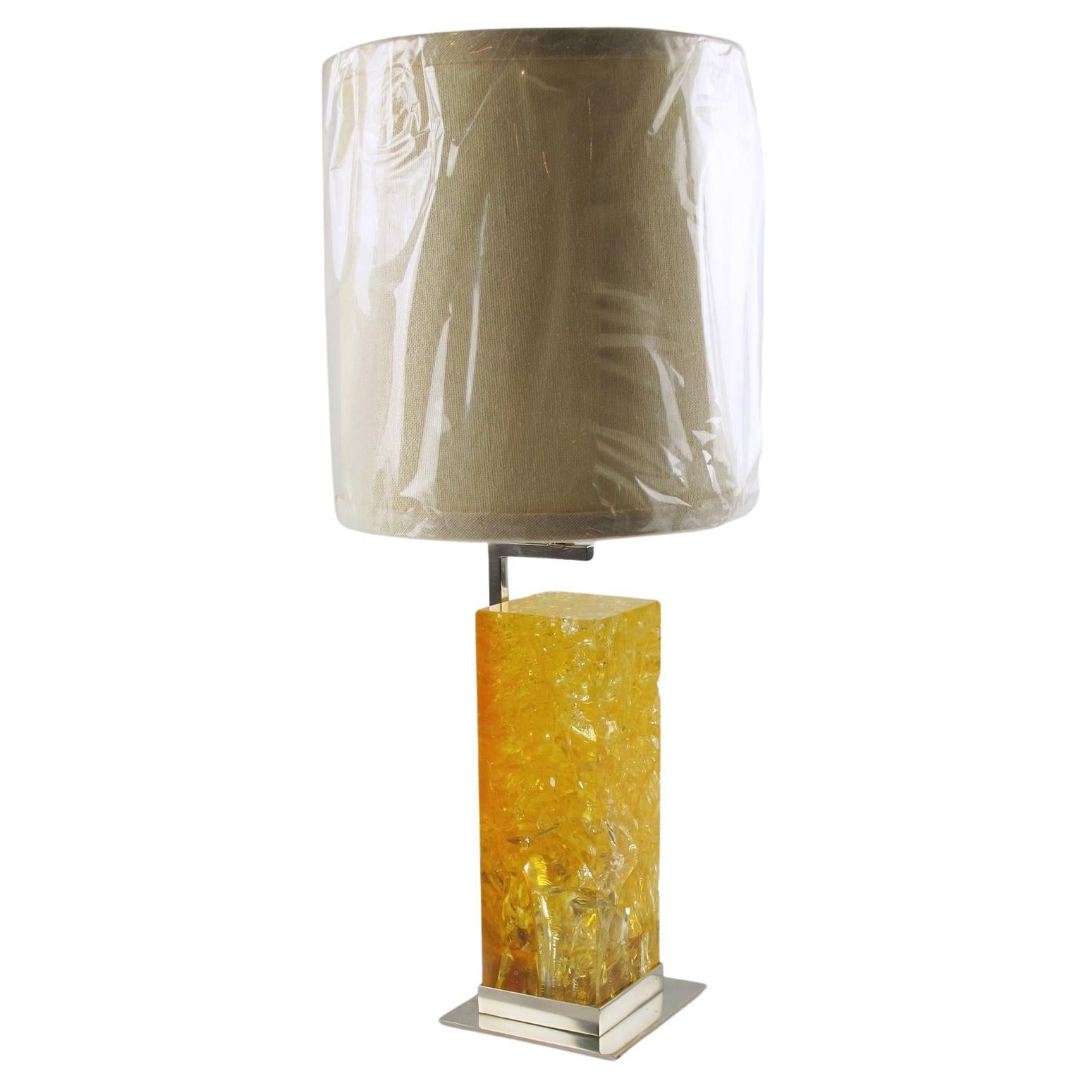 Marie-Claude de Fouquieres Yellow Fractal Resin and Chrome Table Lamp