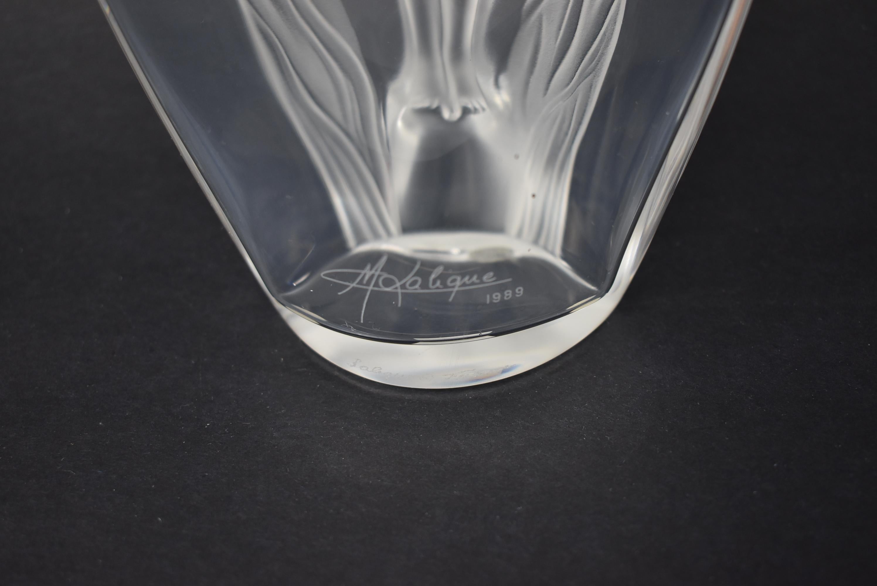 Modern Marie-Claude Lalique Eroica Frosted Oblong Crystal Vase For Sale