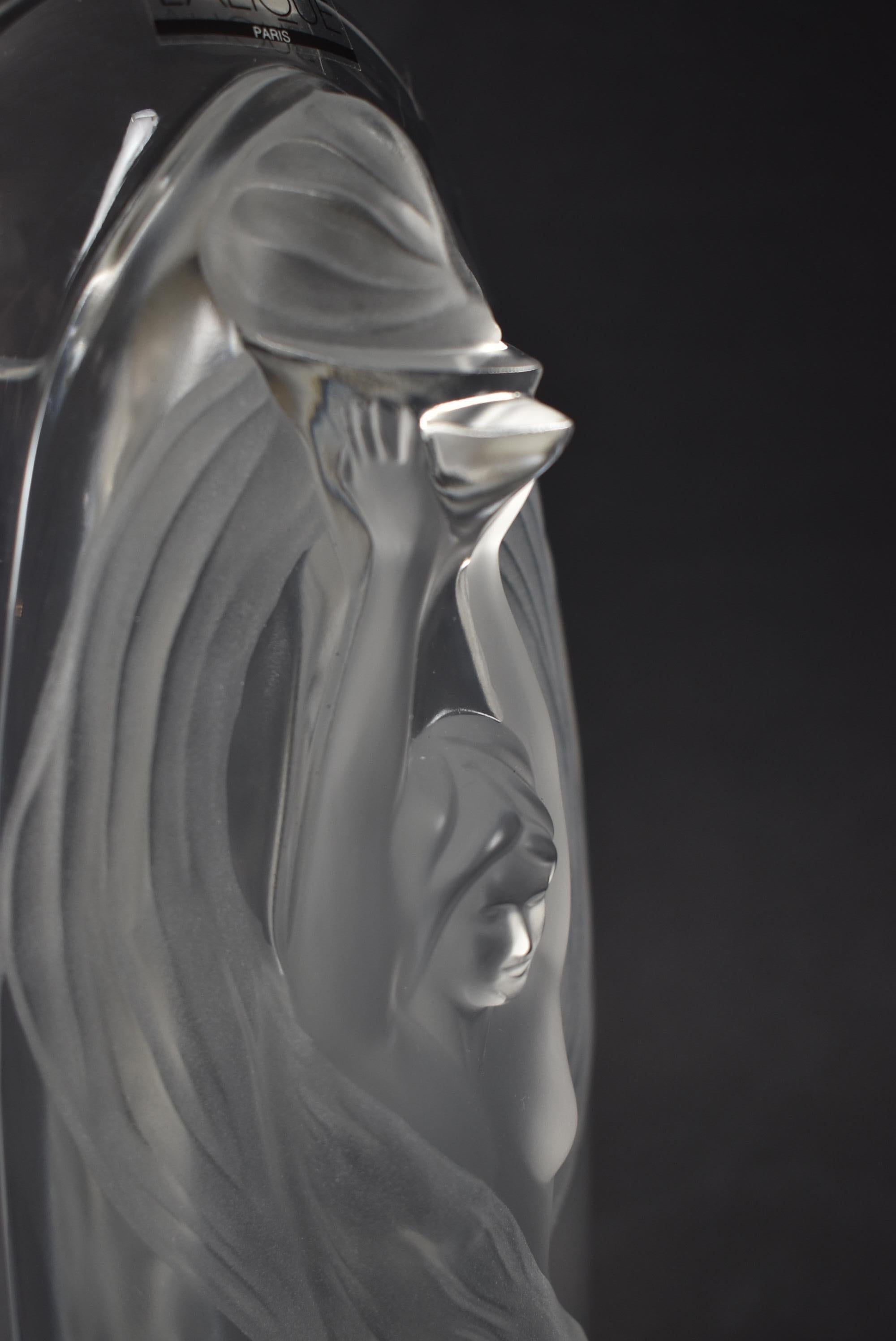 European Marie-Claude Lalique Eroica Frosted Oblong Crystal Vase For Sale