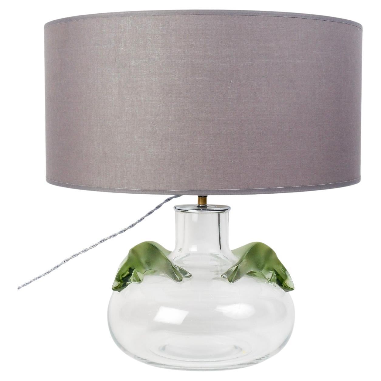 Marie Claude Lalique - Lamp Clear Crystal And Green Crystal Applies For Sale