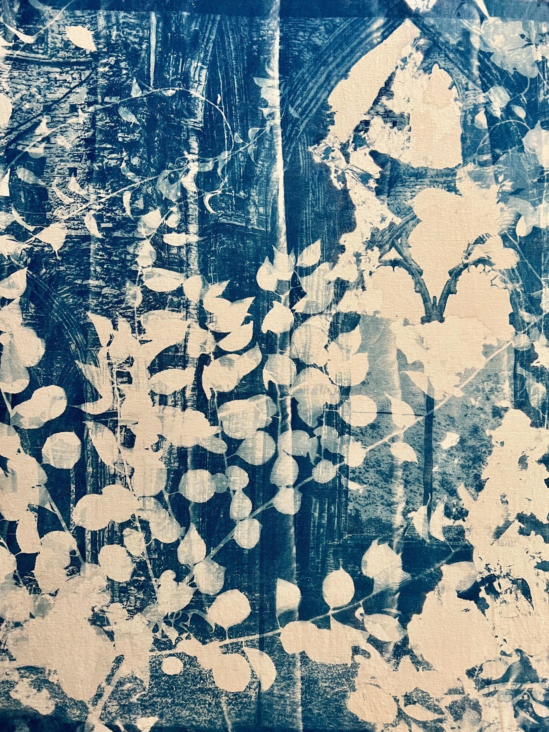 Marie Craig Landscape Photograph - "Abbey Ruin 7", landscape, cyanotype photograph on linen, blue