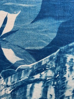 "Crane 5", contemporain, industriel, feuilles, bleu, cyanotype, photographie