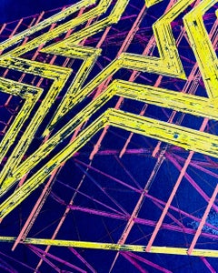 "We All Shine On", Contemporary, Star, Neon, Blue, Cyanotype, Mixed Media, 2022