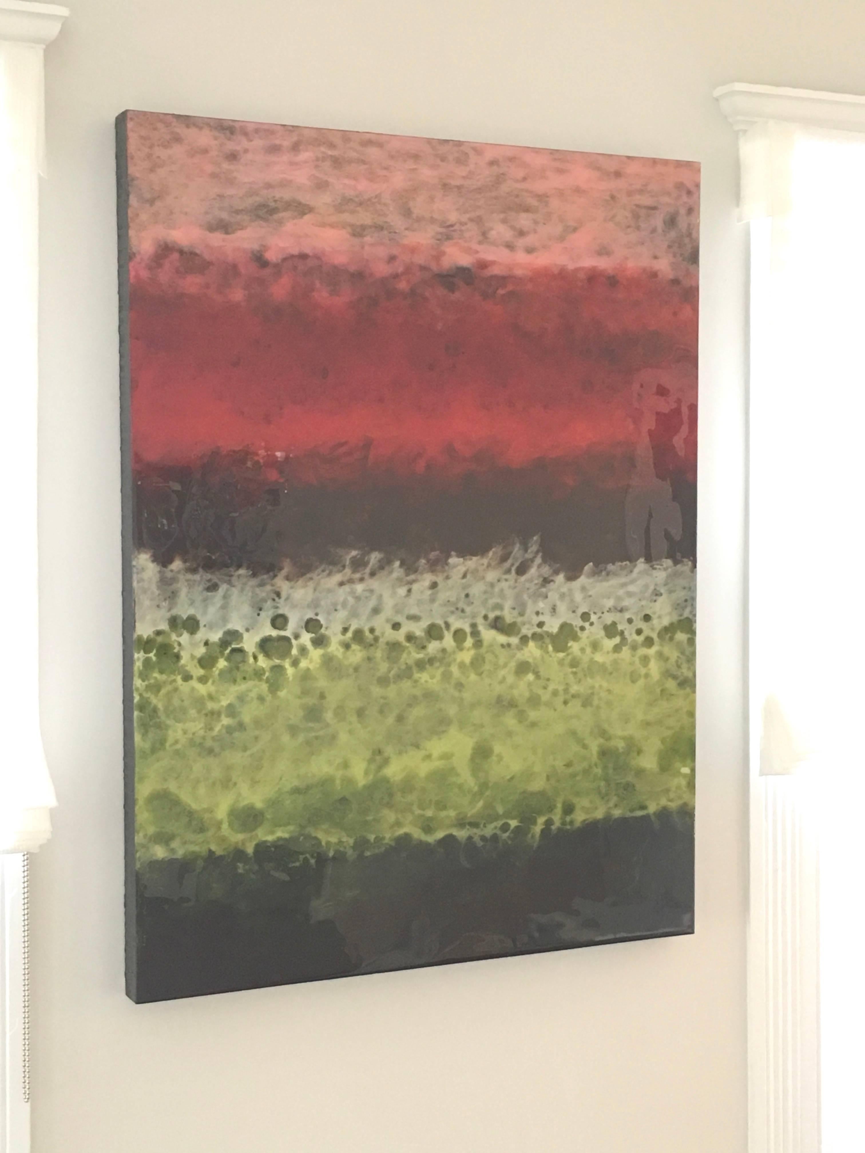 Blanes, Abstract, Vertical, Colorful, Hi-gloss finish, Wood Panel, Vertical - Painting by Marie Danielle Leblanc