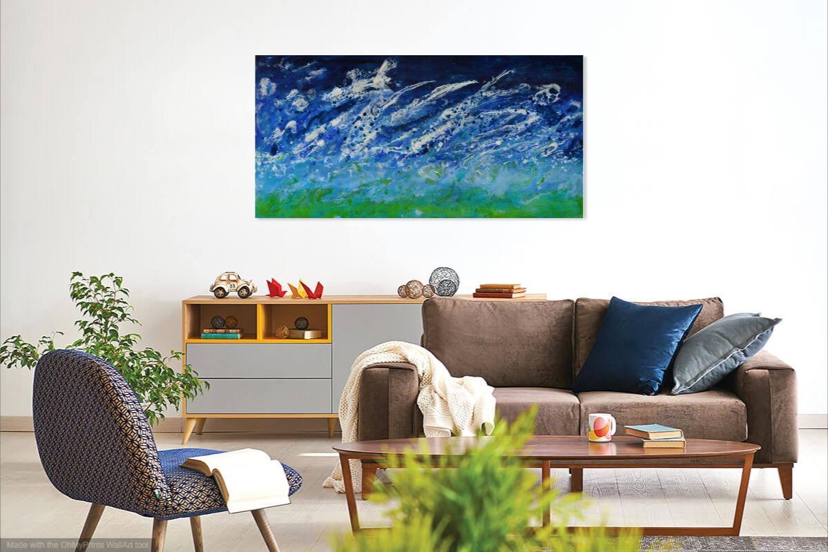 Cap Breton, water, encaustic, Ocean Scene, Blue, White, Wood Panel, Waves, Beach 2