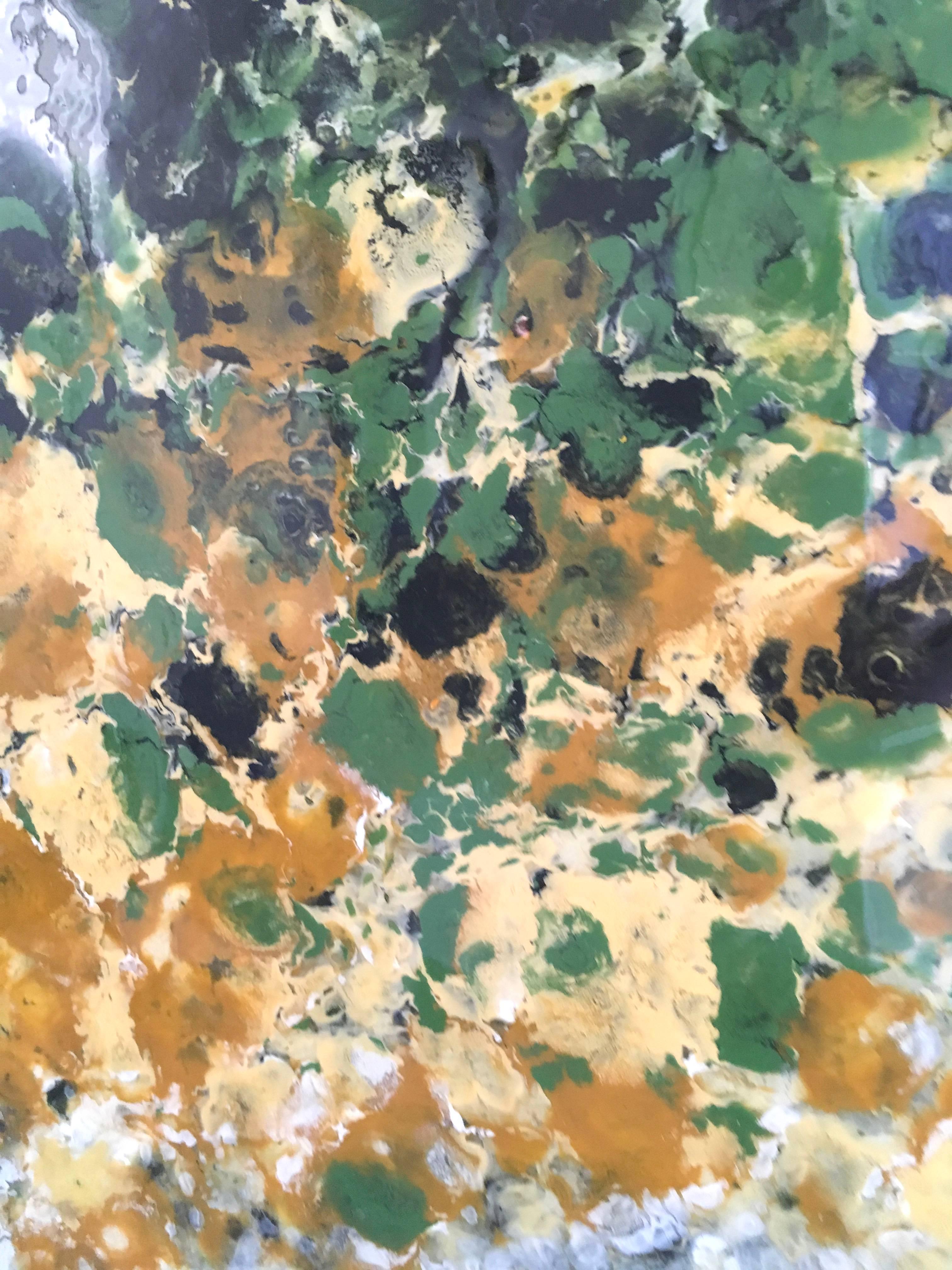 Esche Perot, vertikale abstrakte Landschaft, Grün, Gelb, Weiß, Hochglanz – Painting von Marie Danielle Leblanc