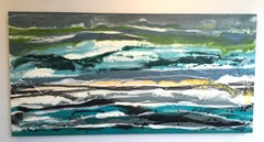 Lago Como, Abstracto, Paisaje, Amarillo, Verde, Azul, Encáustica, Horizontal