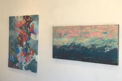 Lac Trouser, Azul, Abstracto, Paisaje, pintura, Técnica mixta, díptico, Rosa