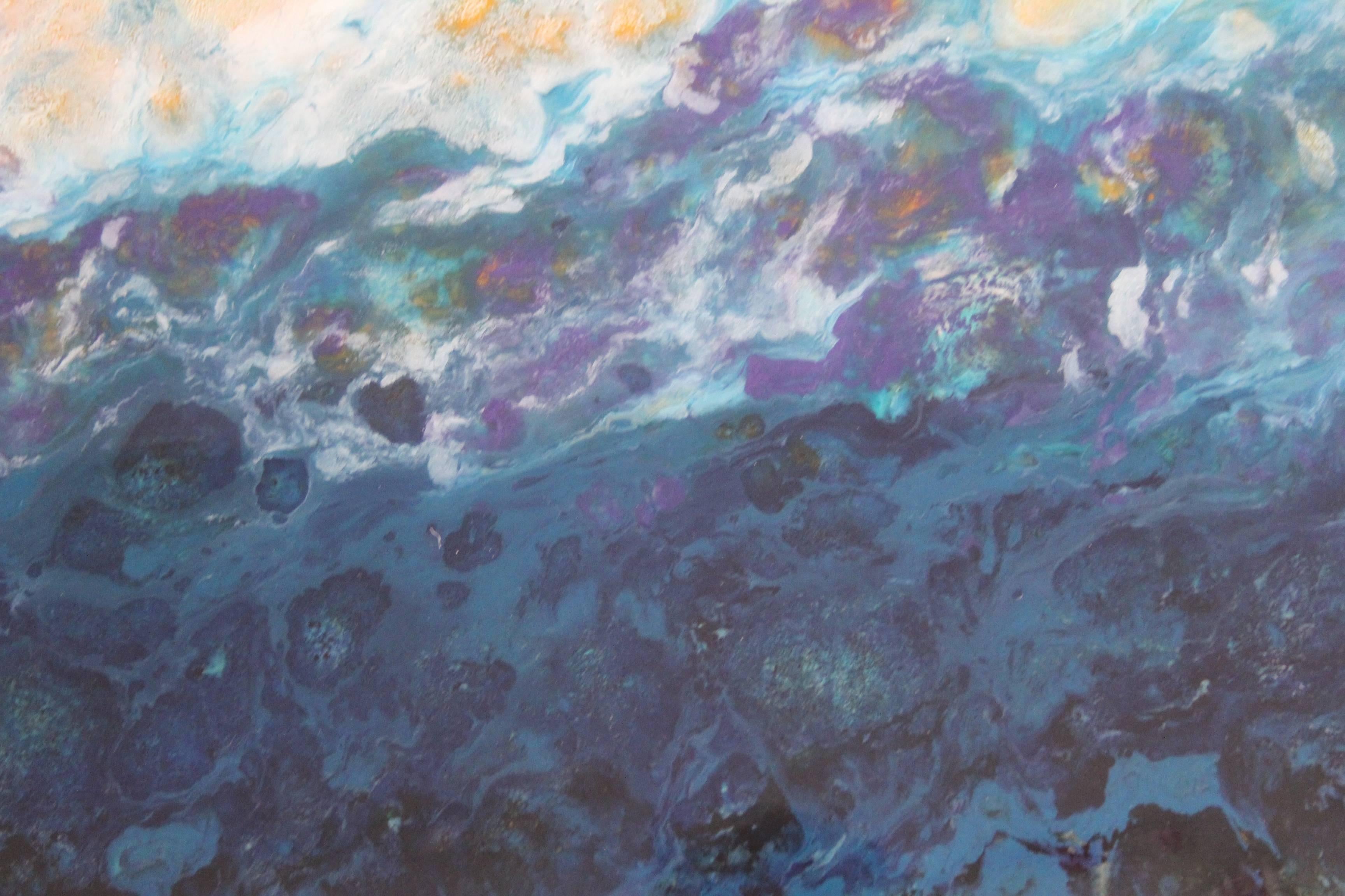 Lack-Hose, Blau, Abstrakt, Landschaft, Gemälde, Mischtechnik, Diptychon, Rosa (Grau), Landscape Painting, von Marie Danielle Leblanc