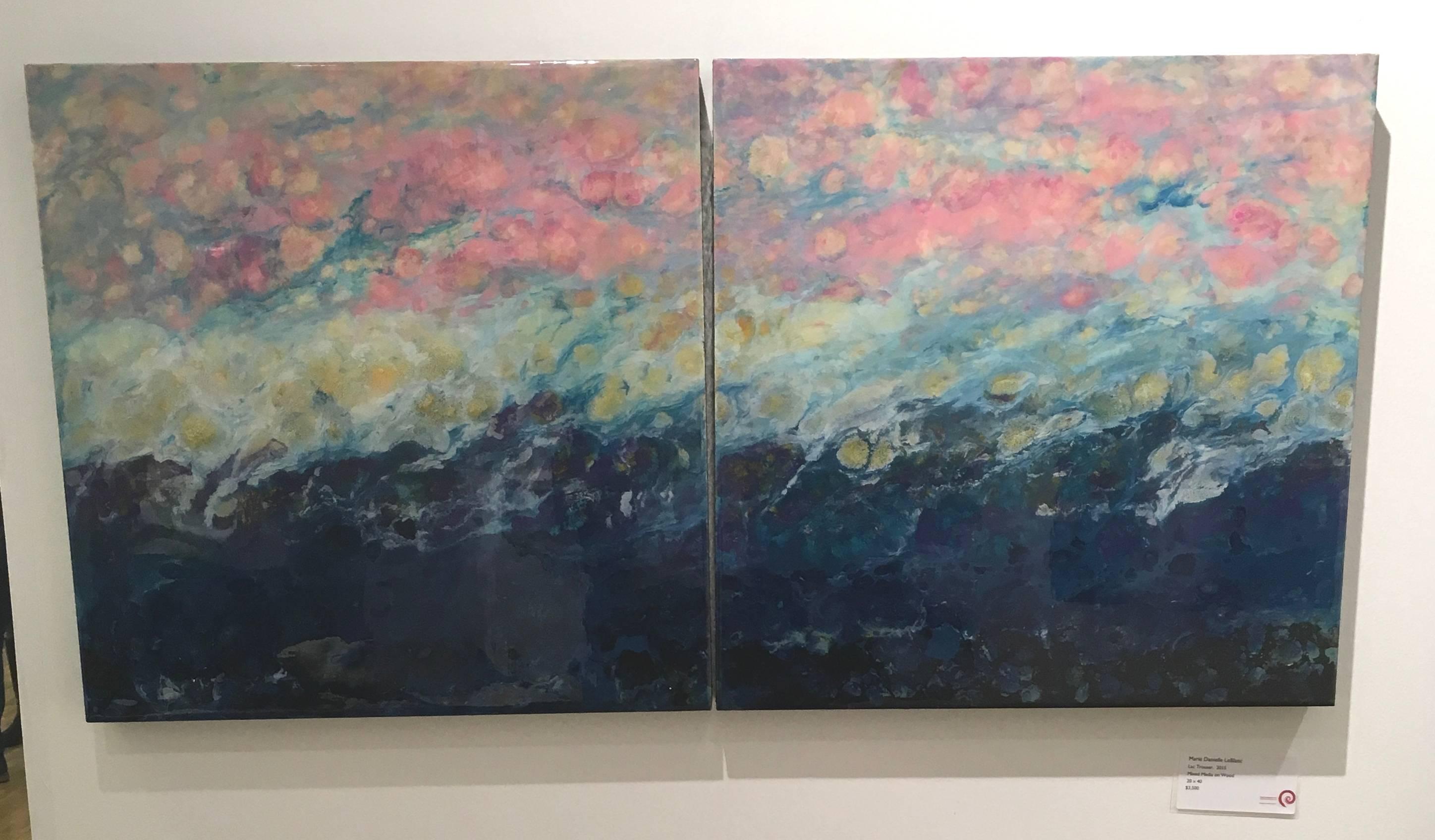 Lac Trouser, Blue, Abstract, Landscape, painting, Mixed Media, diptych, Pink For Sale 3