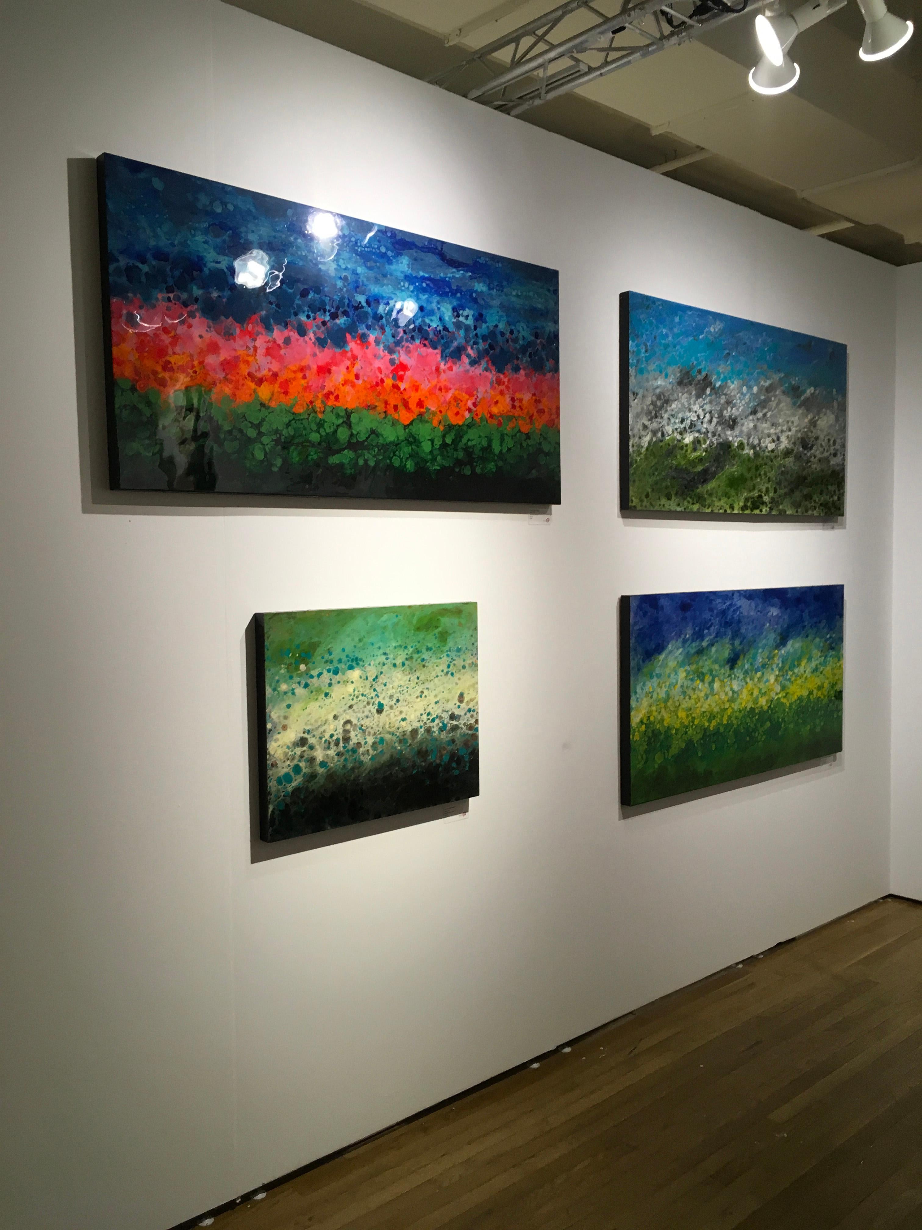 Spiez, abstract landscape, water, painting, blue, white, green, hi-gloss (Schwarz), Landscape Painting, von Marie Danielle Leblanc