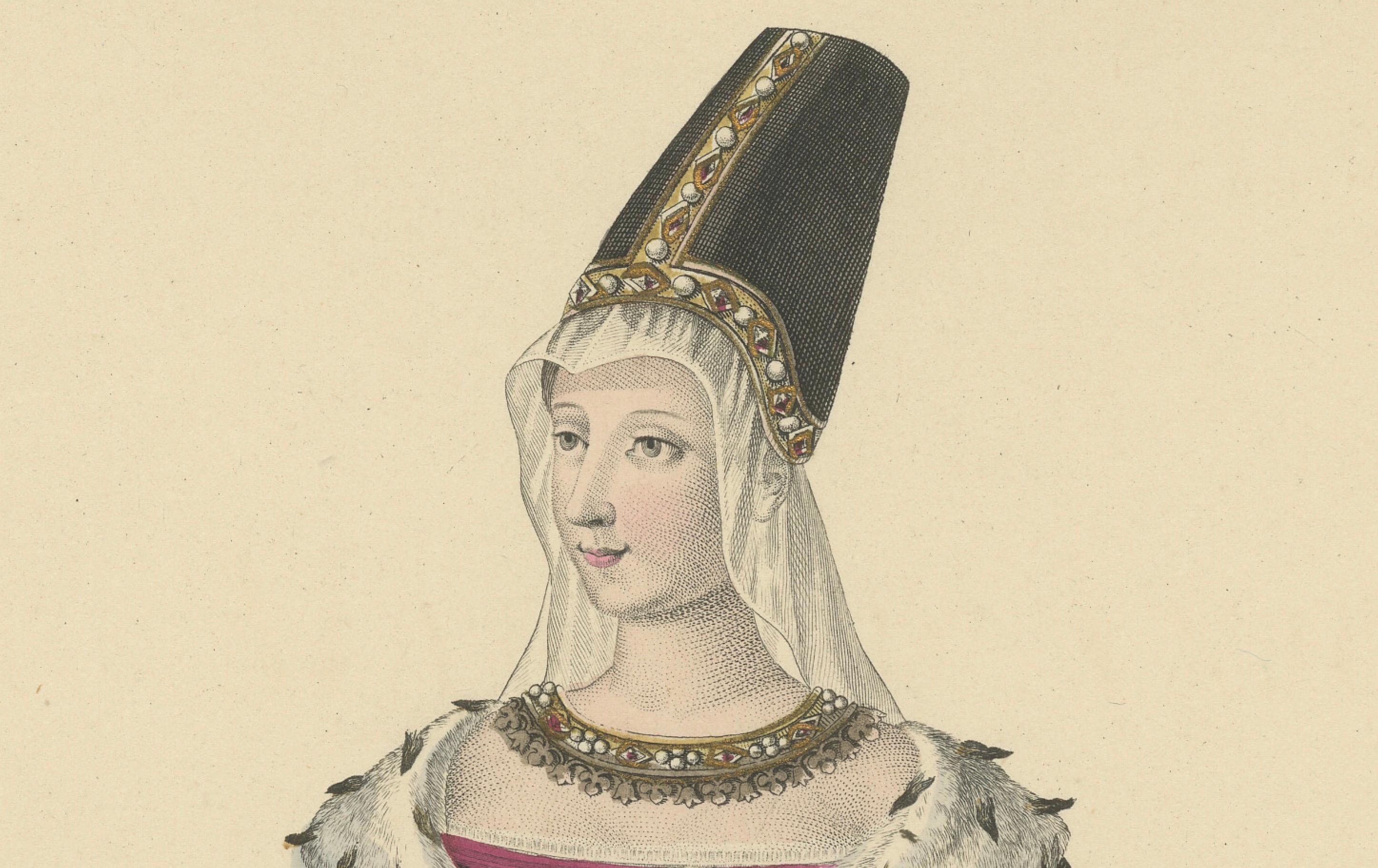 Marie d'Anjou, Königin von Frankreich - handkolorierter historischer Porträtdruck, 1900 (Graviert) im Angebot