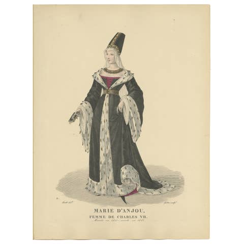 Marie d’Anjou, Queen of France – Hand-Colored Historical Portrait Print, 1900