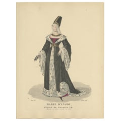Marie d'Anjou, Königin von Frankreich - handkolorierter historischer Porträtdruck, 1900