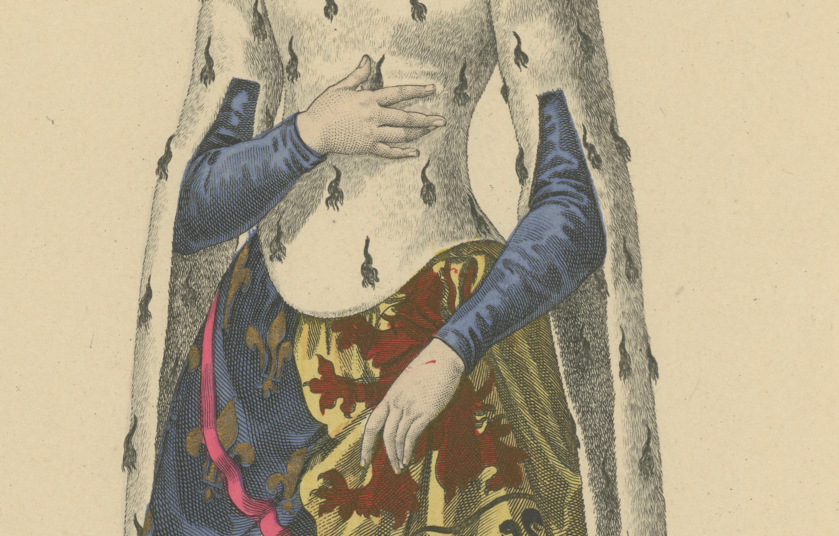 Marie de Hainaut, Duchesse de Bourbon - Handkolorierter Kupferstich, um 1900 (Französisch) im Angebot