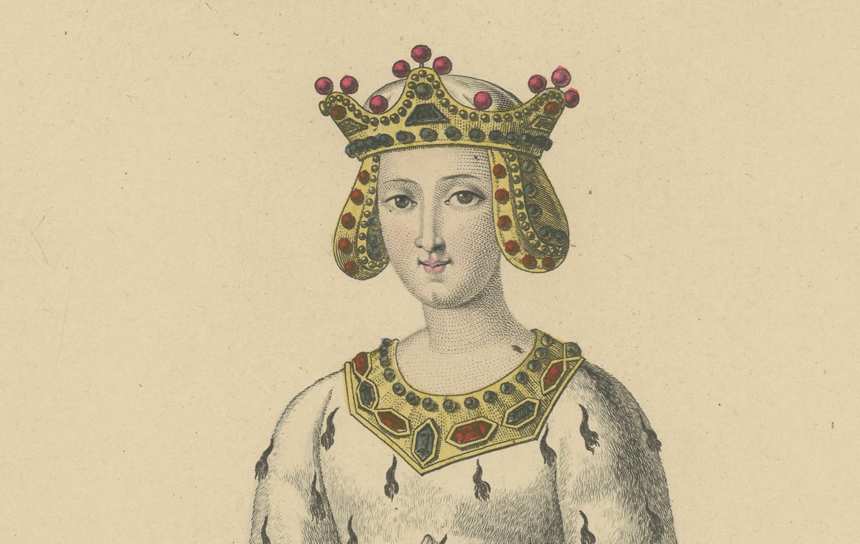 Marie de Hainaut, Duchesse de Bourbon - Handkolorierter Kupferstich, um 1900 (Graviert) im Angebot