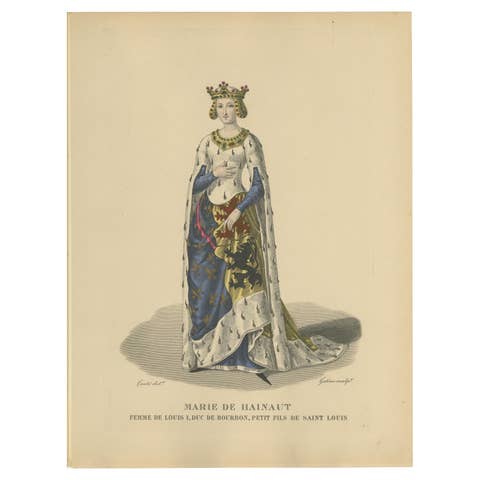 Marie de Hainaut, Duchesse de Bourbon – Hand-Colored Engraving, c.1900