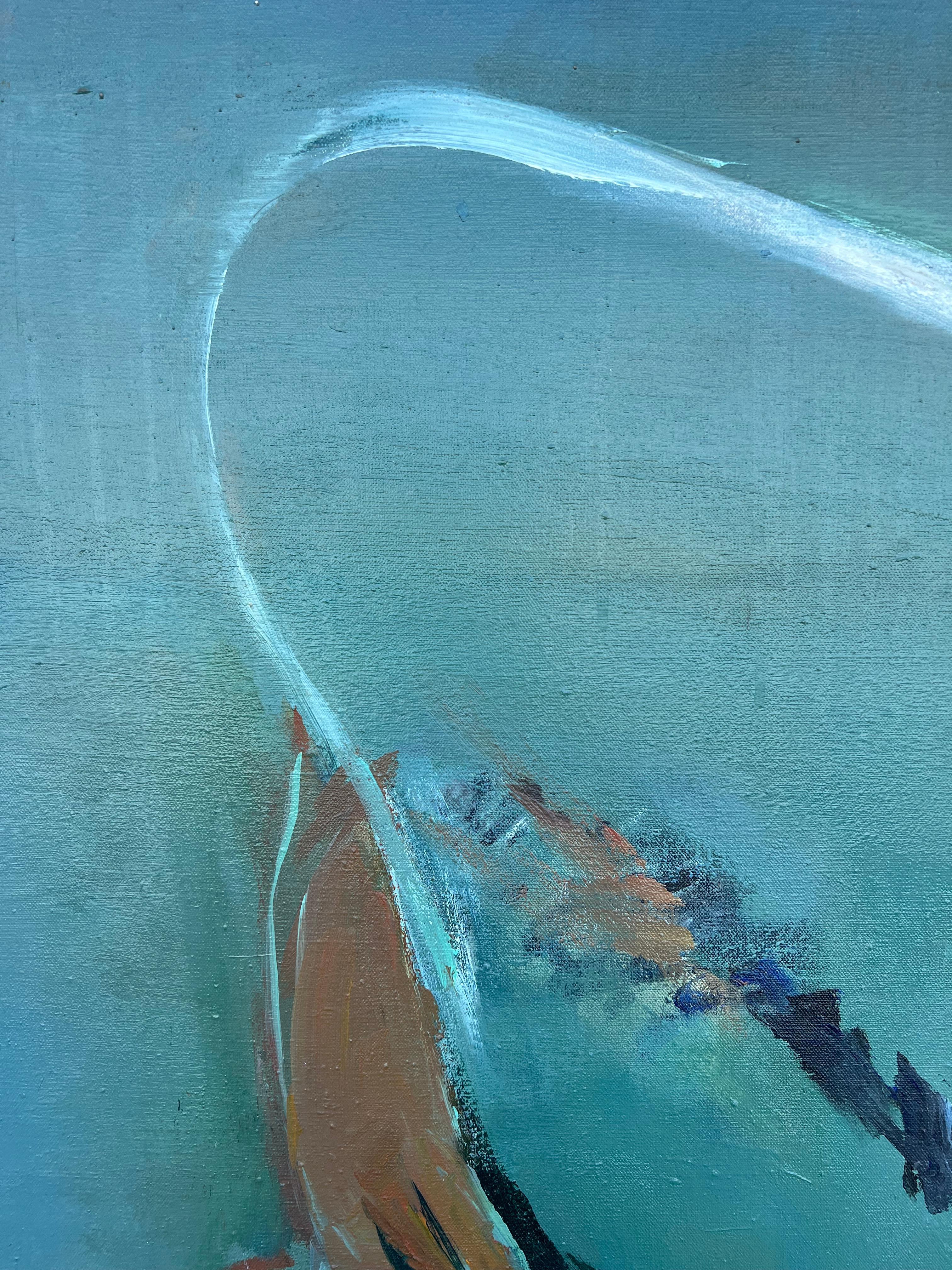 Expresionismo Abstracto Francés del Siglo XX Movimiento Curvo Verde con Acento Rojo - Abstract Painting Azul de Marie Deloume (French born 1942)