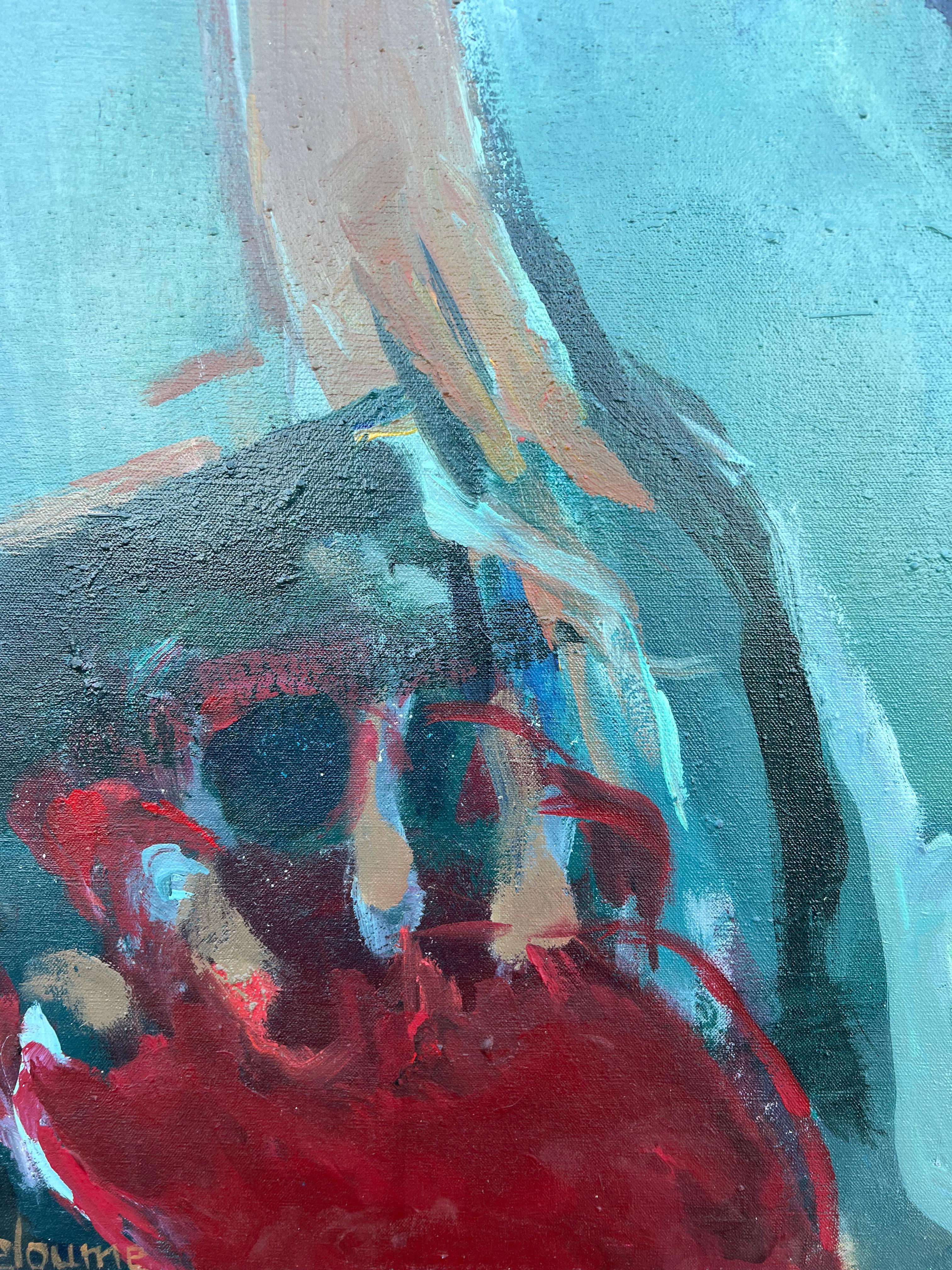 Expresionismo Abstracto Francés del Siglo XX Movimiento Curvo Verde con Acento Rojo en venta 1