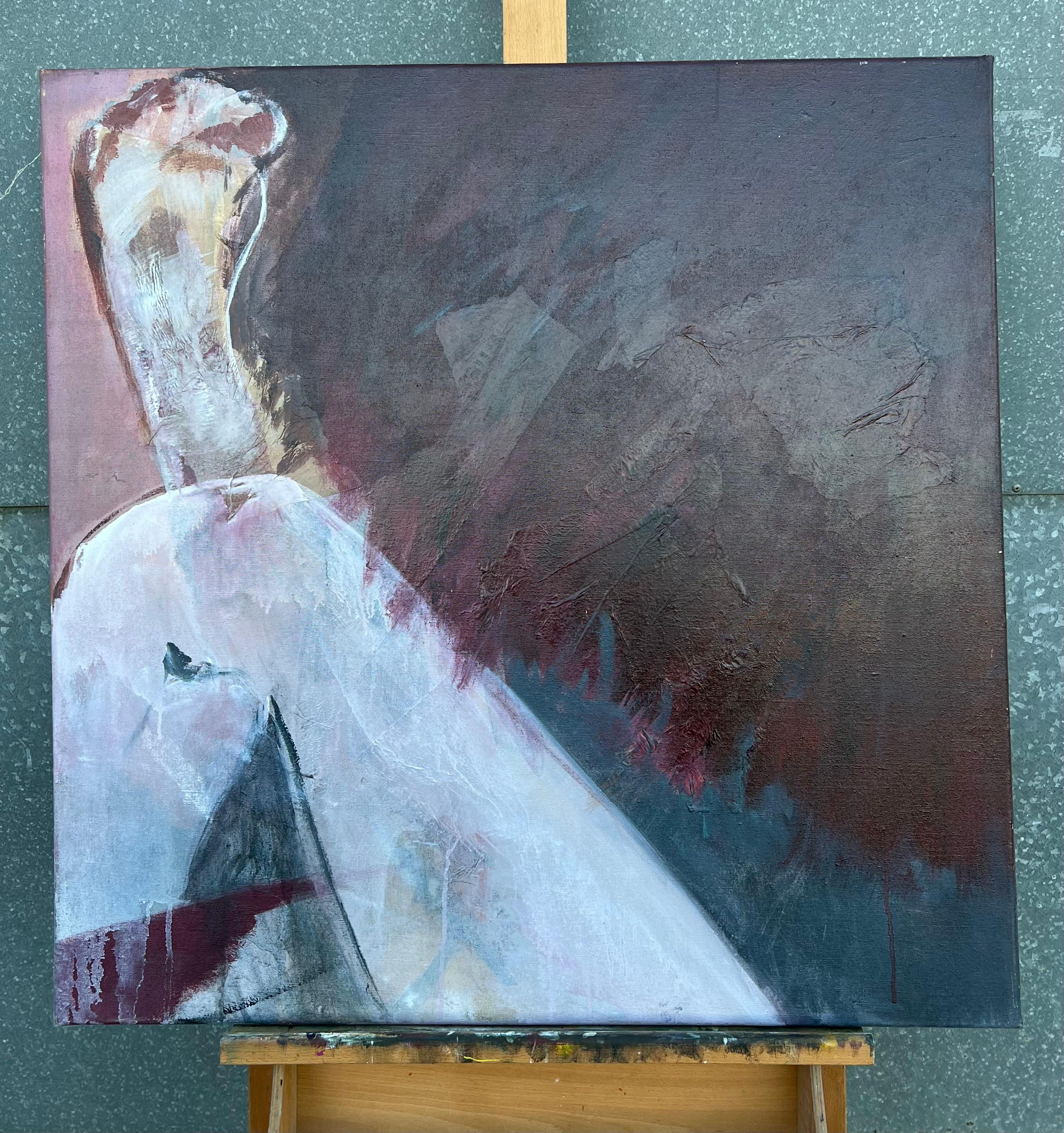 Pintura francesa del expresionismo abstracto del siglo XX Figura en tonos suaves - Painting de Marie Deloume (French born 1942)