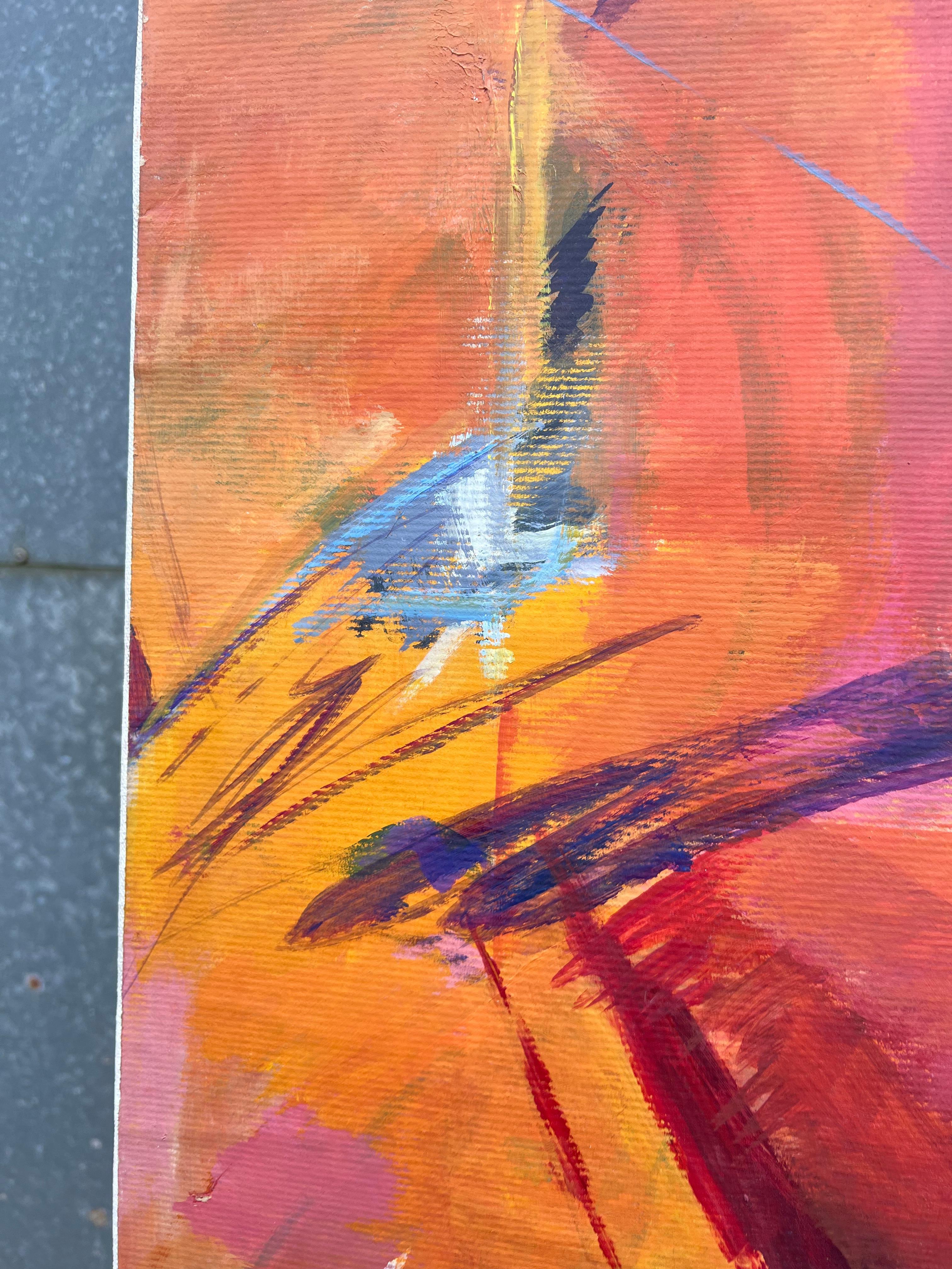 Pintura francesa del expresionismo abstracto del siglo XX con atrevidos colores rosa y naranja en venta 1